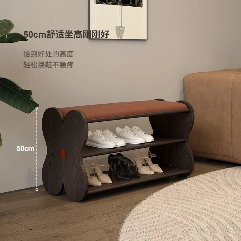 

Solid Wood Entryway Shoe Bench with Cushioned Seat - Vintage Multi-Tiered Shoe Rack and Cabinet Combination for Home Use