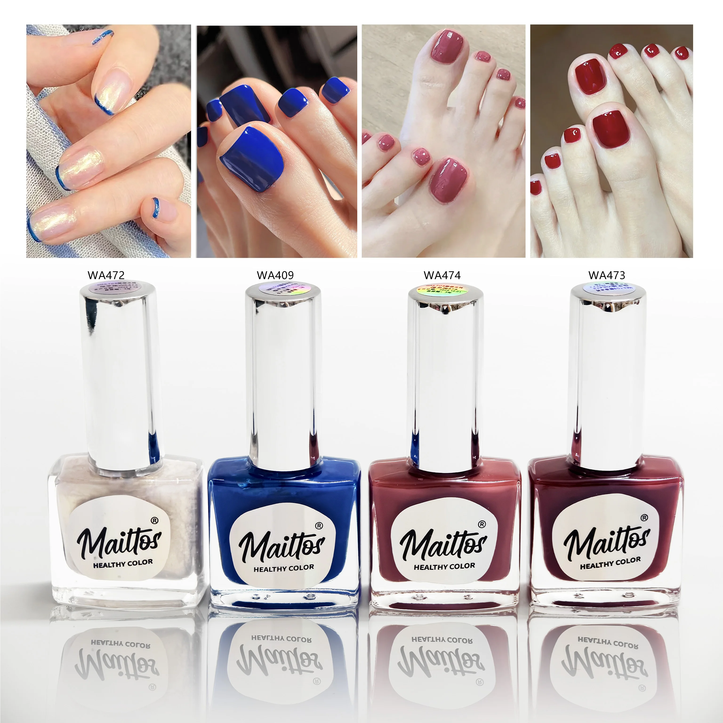 

12mlx4 [409/472/474/475] Shell White, Klein Blue, red, Water-based Nail Polish, Oderless, dry quickly, No need lamp, easy tear