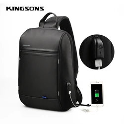 Kingsons Men‘s 13'' Chest Bag Black Single Shoulder Bags With USB Charging Waterproof Nylon Crossbody Bags Messenger Bags