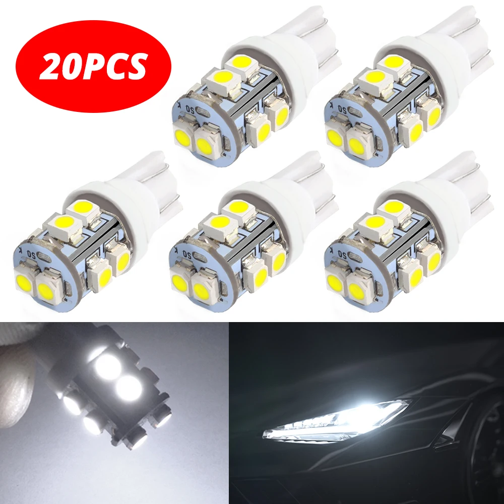 

20PCS Car Turn Signal License Plate Lights White T10 3528 W5W 10SMD Led 12V Dome Interior Reading Lamps Wedge Dash Bulb Lighting