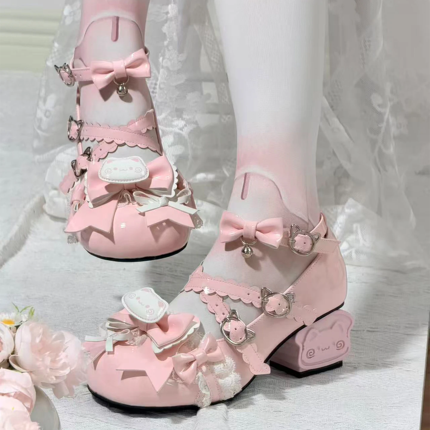 Original Design Lolita Alien Heels Sweet Lolita Bow Middle Heels Lo Shoes Girl Tea Party Single Shoes