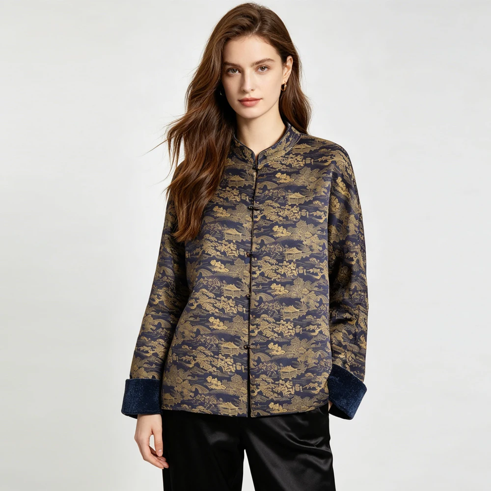 2026 Women's Fashion Clothing 100% Natural Mulberry Silk Oak Silk Double Sided Jacket Long Pants Two Piece Set