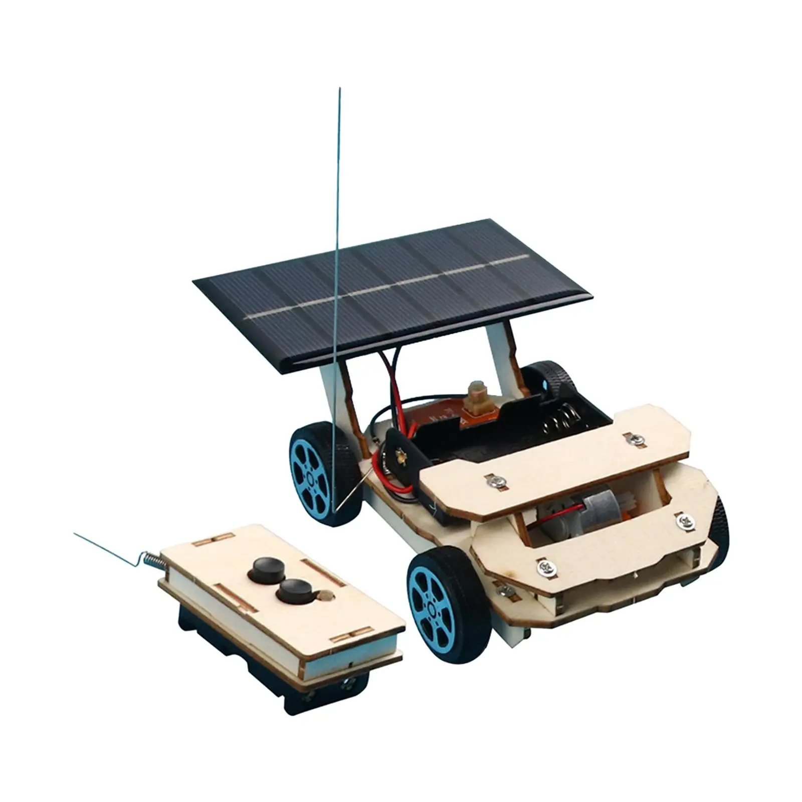Wooden Solar Wireless Remote Control Car Model Kits Educational Building Project Circuit Engineering Project Electric Motor Car