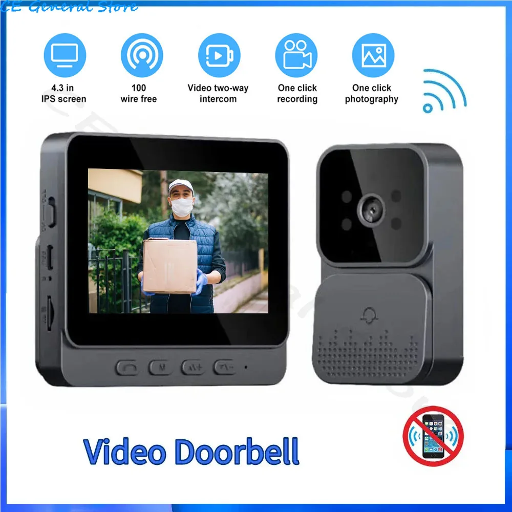 Smart 4.3 Inch IPS Screen Wireless 2.4G Wifi Video Doorbell Infrared night vision Home Intercom Security