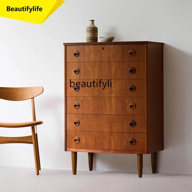 

A57 Medieval furniture six-chest cabinet, retro-style drawer cherry wood storage cabinet teak