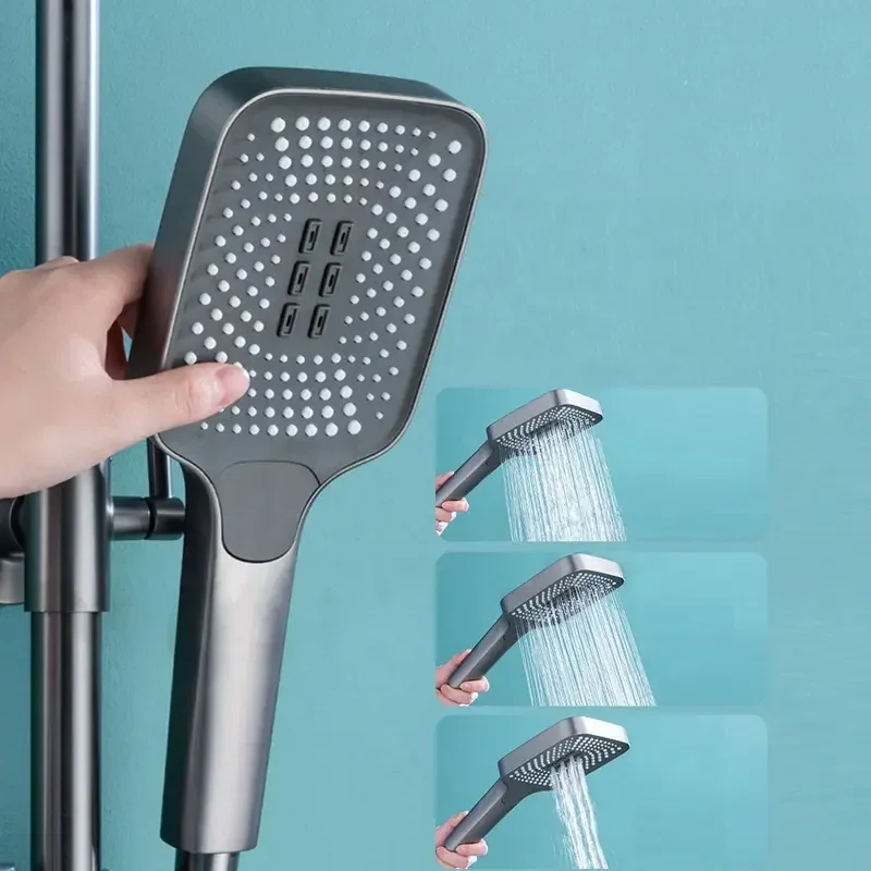 Modern Brass Showerhead Wall Mounted Piano Button Bathroom Shower Set