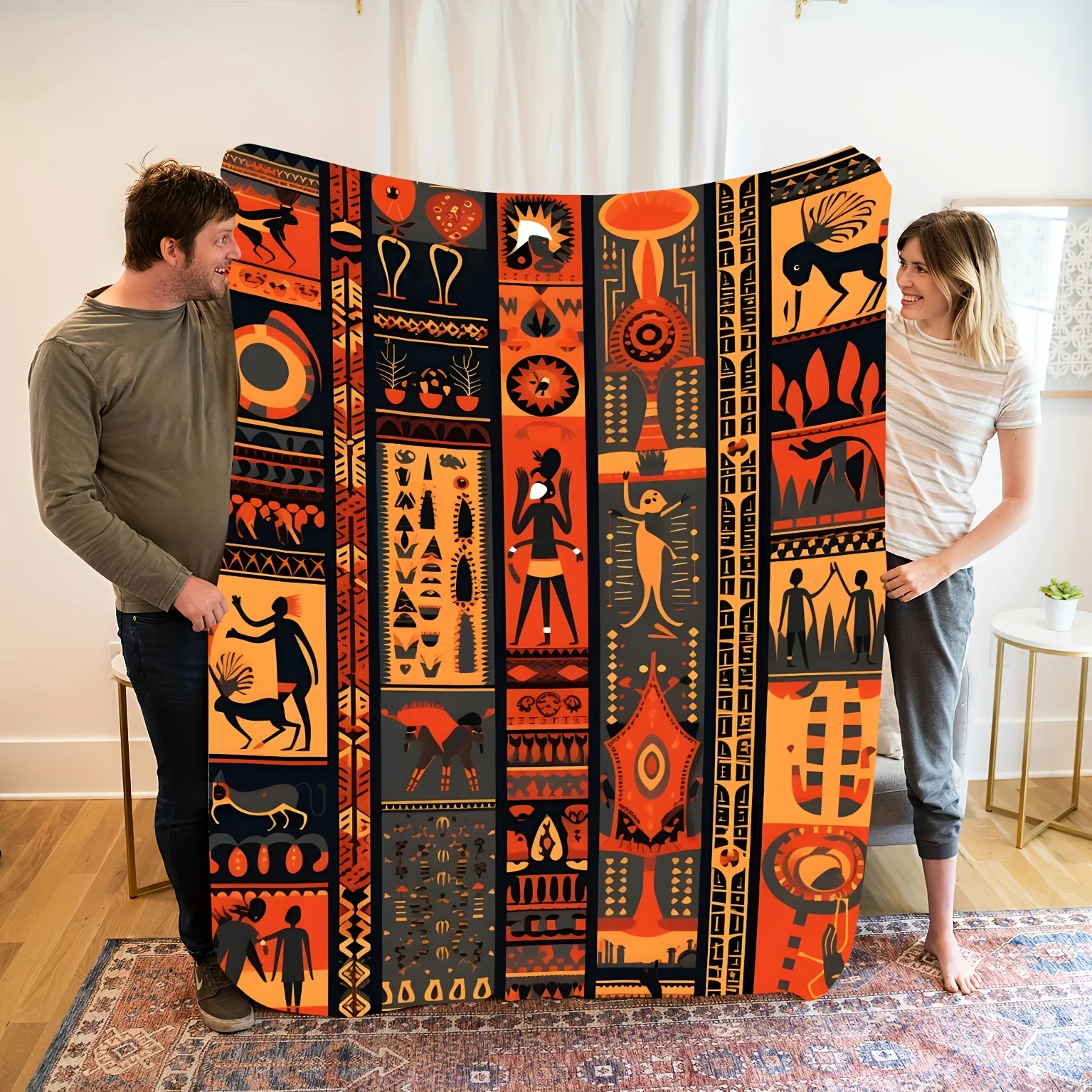 Radiant African Dream Totem Flannel Craft Blanket, Inspired by The Splendid African Culture, Reflects Ancient History And Enigma