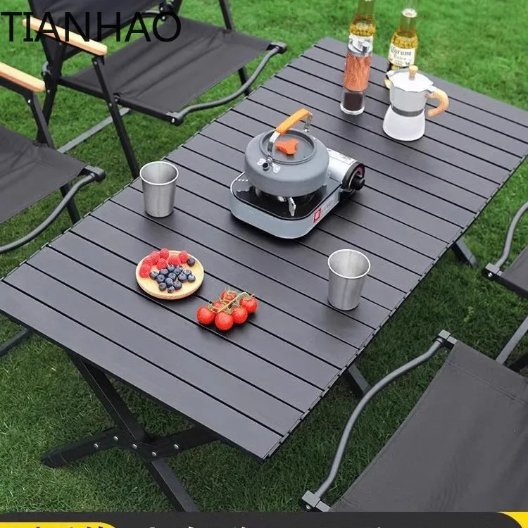 Outdoor Folding Aluminum Alloy Roll-Up Table Portable Camping Table and Chair Set for Picnic and Camping