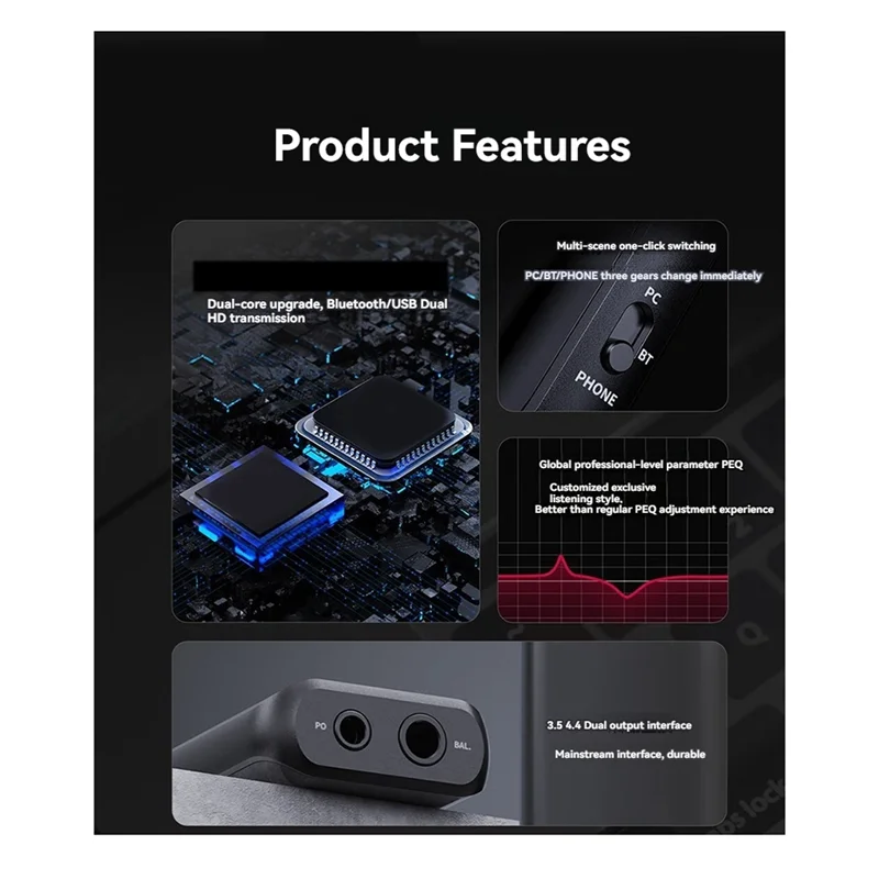 Excellent-BTR15 Bluetooth 5.1 Receiver USB AMP Hi-Res Headphone Amplifier 2X ES9219MQ DSD256 LDAC/Aptx 3.5/4.4Mm Output