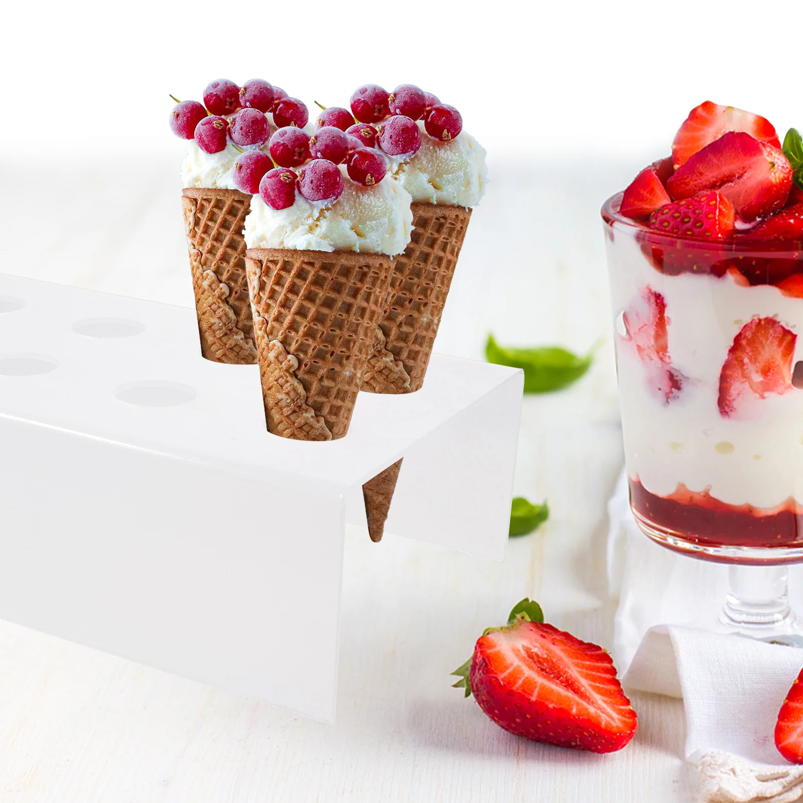 

10 Holes Acrylic Ice Cream Cone Holder Clear Stand Rack Dessert Display Sushi Hand Roll Storage Sweet Tube Display