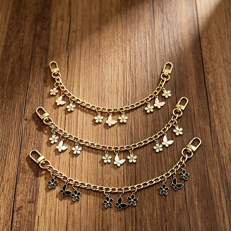 Bag Strap Extender Chain Flower Butterfly Pearl Pattern Handbag Shoulder Bag Extension Strap DIY Convert Crossbody Bag Accessory