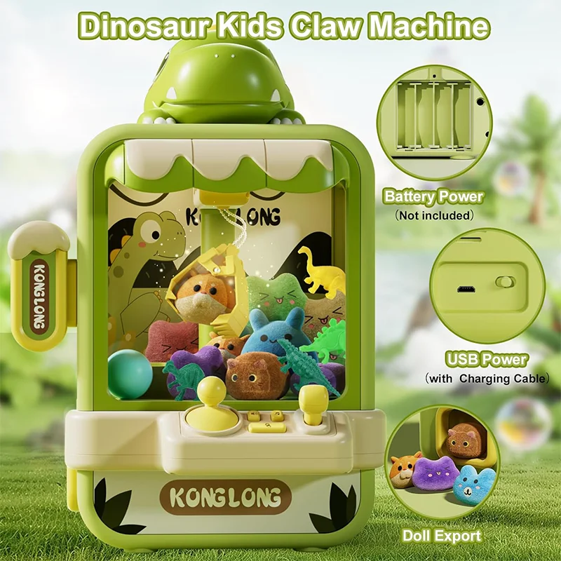 Adjustable Dinosaur Claw Machine Toy Electronic Arcade Game Grab Doll Machine Music Mini Vending Machine Gift