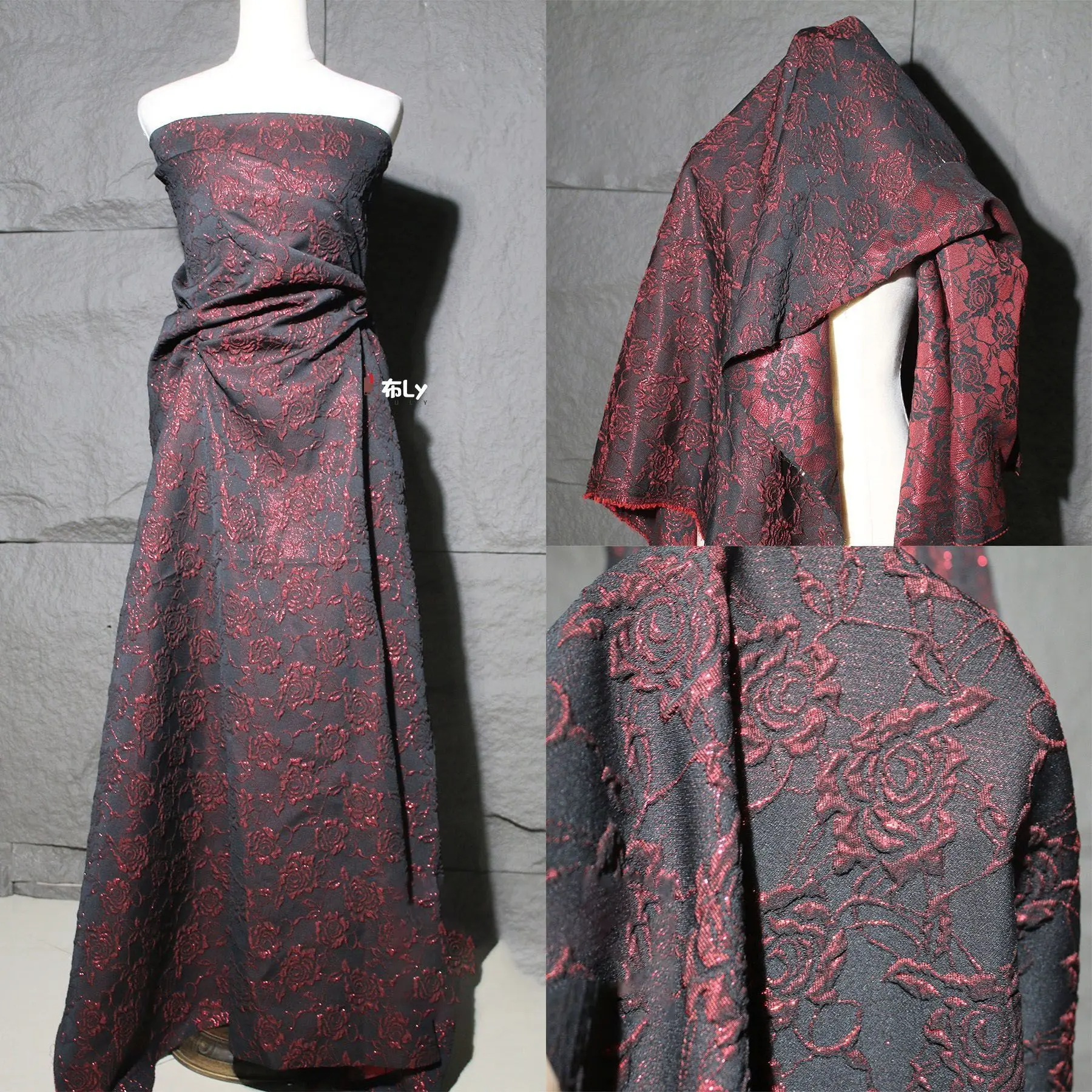 dark-red-embossed-rose-jacquard-3d-relief-texture-for-qipao-hanfu-dress-diy-designer-fabric
