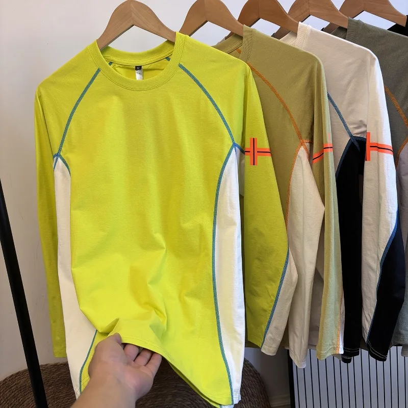 unisex-long-sleeve-t-shirt-color-block-patchwork-crew-neck-quick-dry-breathable-moisture-wicking-outdoor-hiking-casual-sportstop
