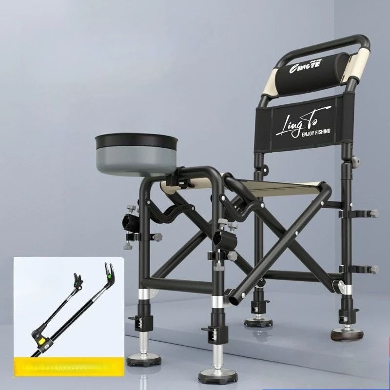 

All-Terrain Fishing Chair, Height Adjustable Extra Heavy Duty Seat, Non-Sagging High Load-Bearing Foldable Stool for River Bank