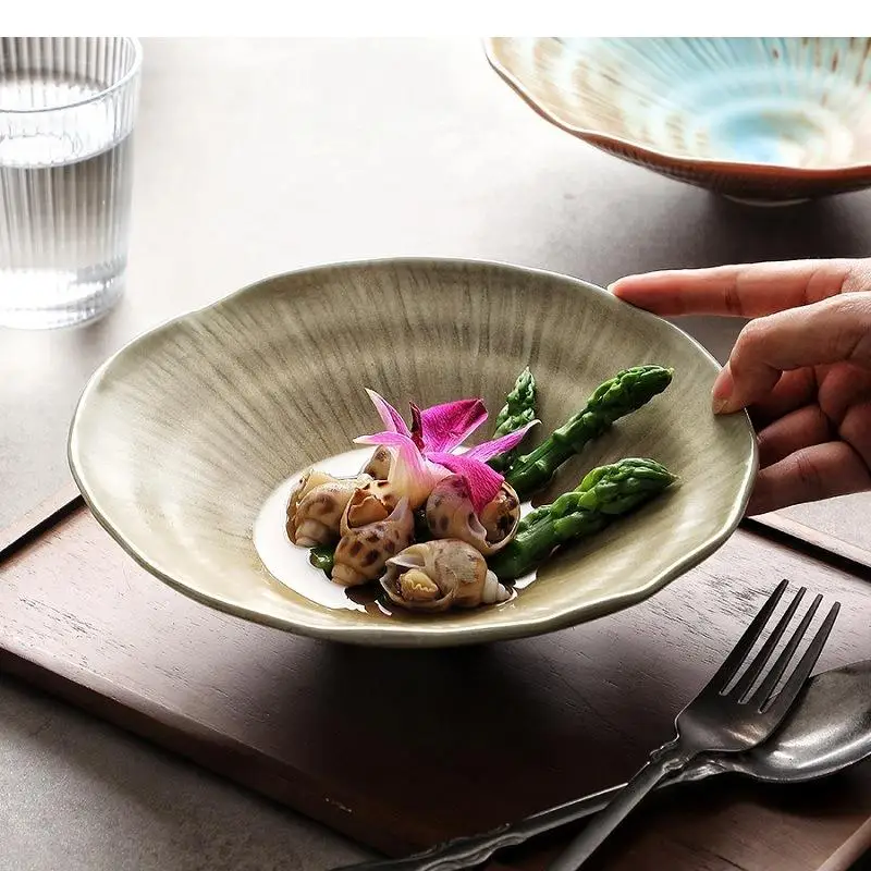 Kiln Changes Ceramic Bowl Vintage Thick Soup Pasta Fruit Salad Bowls Restaurant Molecular Food Tableware