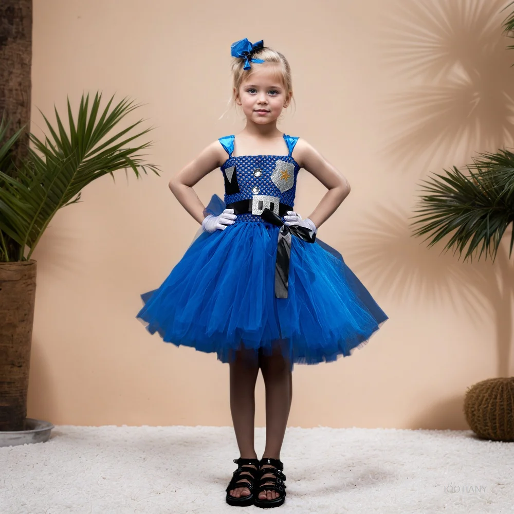 

Carnival Baby Children's Costume Cosplay Cute Police Dress Girls' Stage Performance Blue Puffy Skirt New Year Birthday Gift 2026