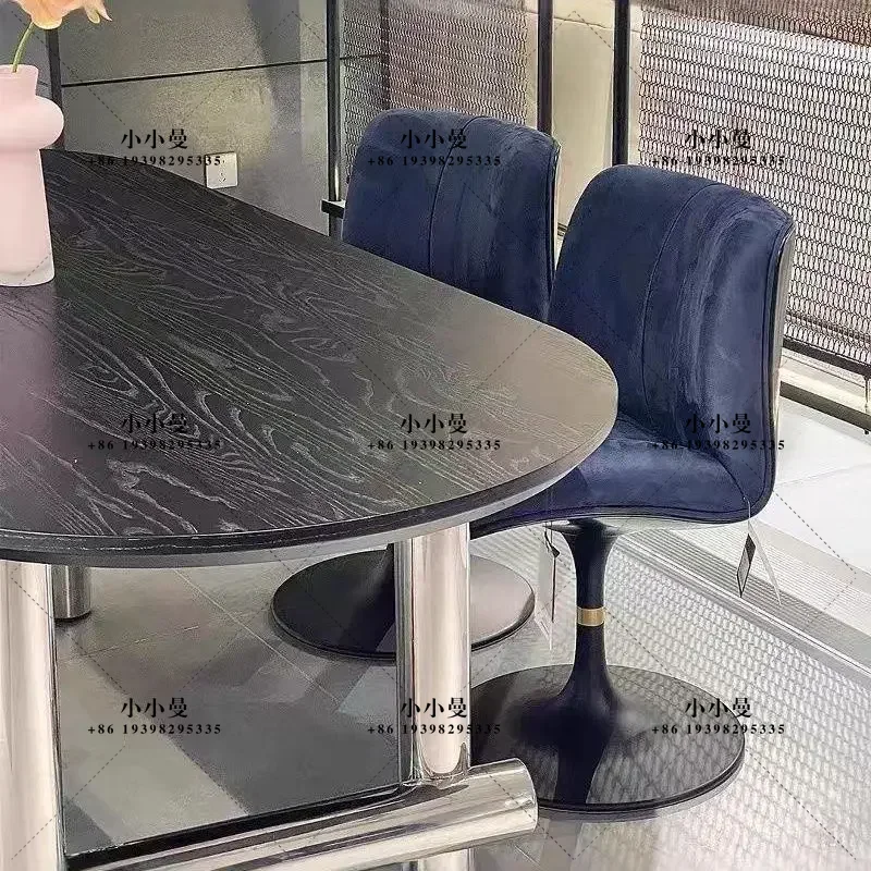 Black dining table and chair combination household living room stainless steel legs dining table high-end dining table