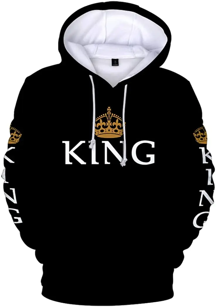 

King and Queen Matching Couple Hoodies His & Her Sweatshirt Women Men's Outwear Trendy Style Youthful Clothes Plus Size