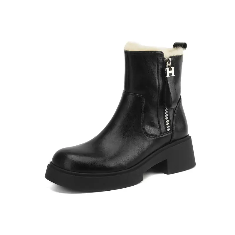 

Women Winter Platform Snow Boots Wool Genuine Leather Cowhide Ankle Warm Modern Boots Fashionable Plush Shoes