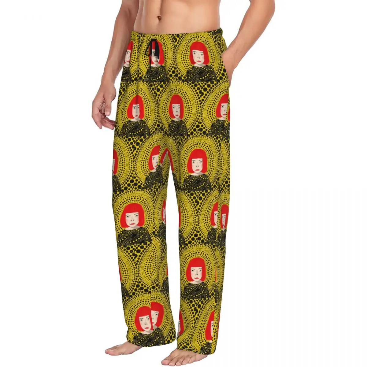 Custom Yayoi Kusama Aesthetic Pajama Pants Men's Pumpkin Art Dots Sleepwear Lounge Sleep Bottoms Stretch with Pockets