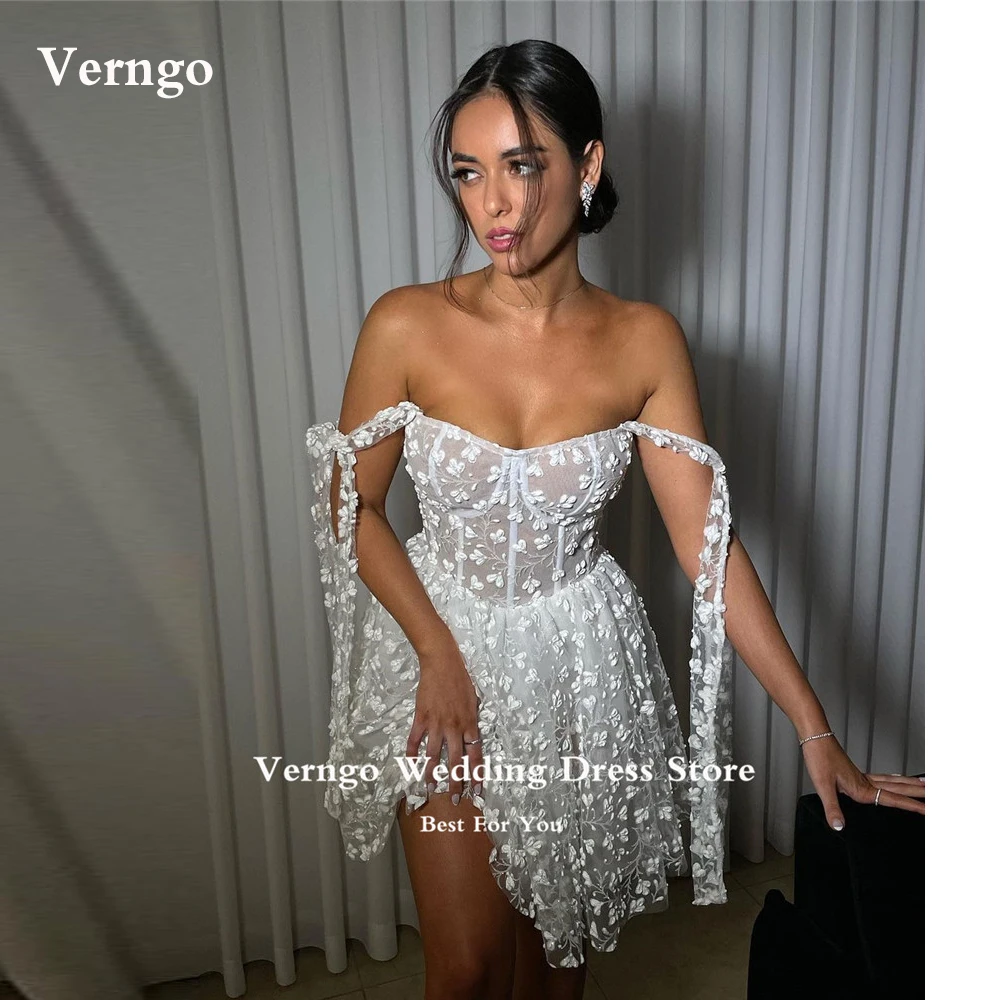 

Verngo Sexy Off the Shoulder Short Wedding Dresses Lace Mini Robe de mariage Bride Party Dress Saudi Arabic Formal Prom Gowns