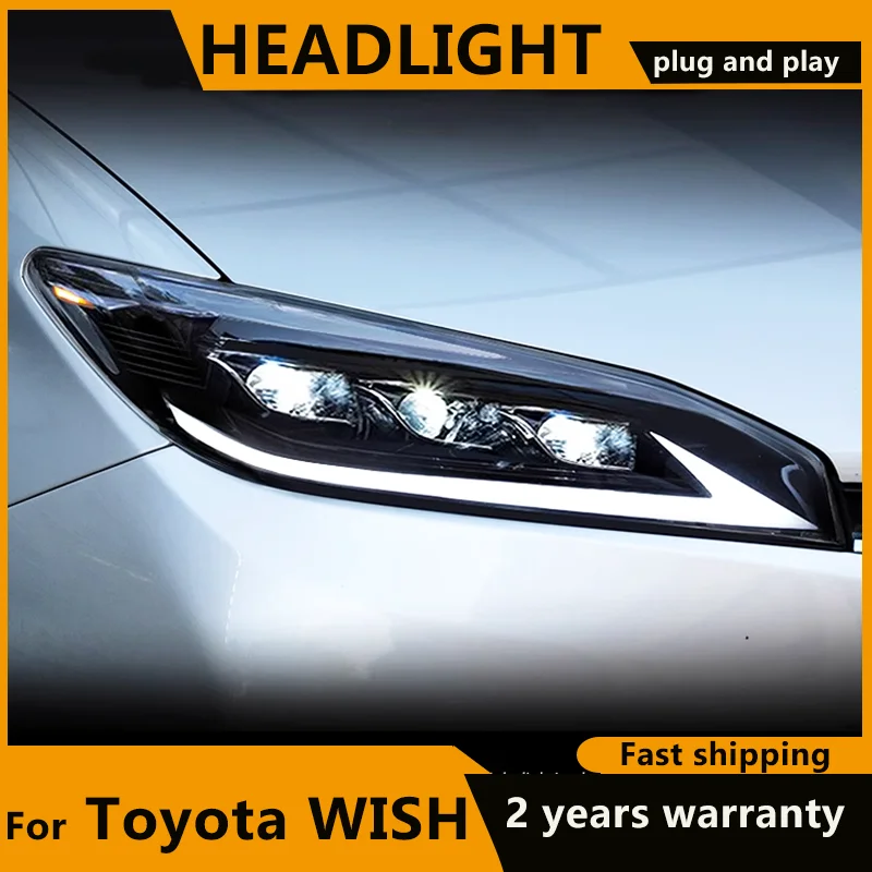 2PCS Headlights For Toyota Wish 2009 2010 20112012 2013 2014 2015 Full LED Head Lamps DRL Dynamic Turn Signals Car Accessories