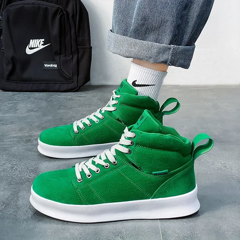 

Trendy Green Sneakers Men Comfort Suede Leather Men High Top Sneakers Fashion High Street Platform Sneakers Men Skateboard Shoes