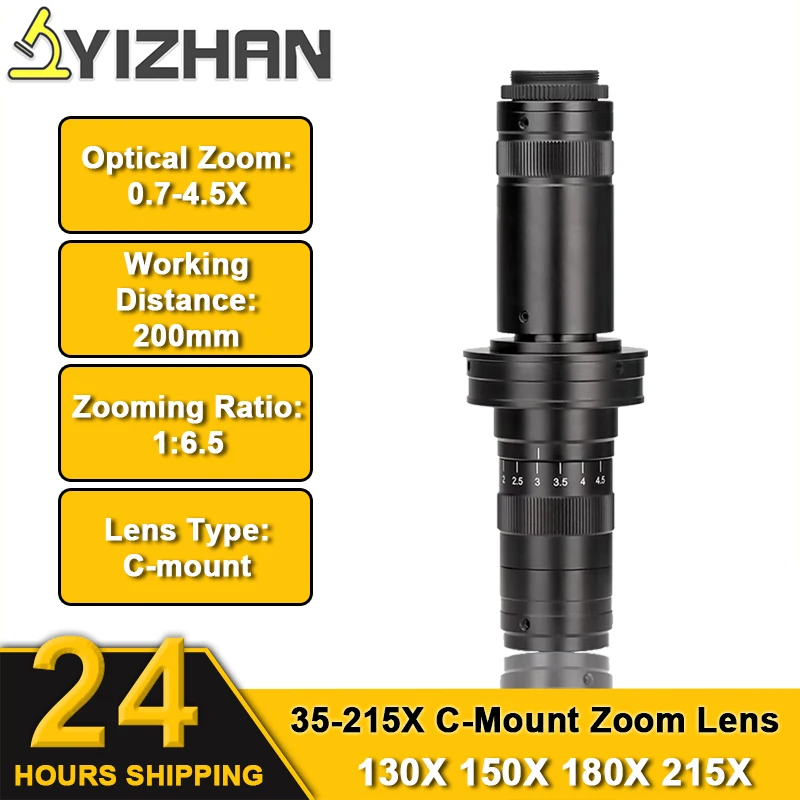 

35-215X Monocular Microscope Lens 0.7-4.5X Adjustable Microscope Eyepieces 50mm Installation Diameter 6.5X Microscope Tools