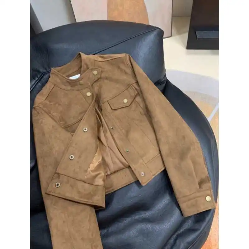 Korean Small Fragrant Maillard Leather Jacket Female Spring New Fashion Design Sense Advanced Sense Sweet Cool Suede Jacket
