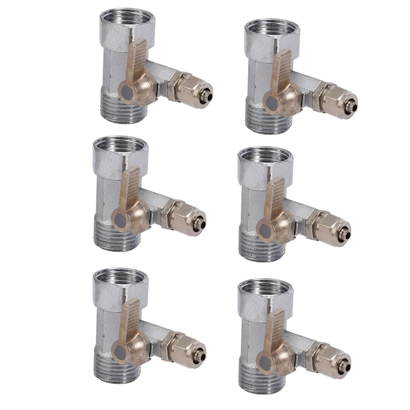 6X RO Feed Water Adapter 1/2 Inch To 1/4 Inch Ball Valve Faucet Tap Feed Reverse Osmosis Silver