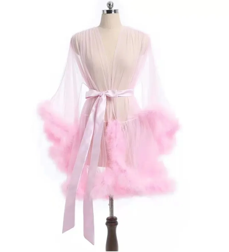 Ladies Bridal Party Pajamas Feather Soft Tulle Wedding Robes for Bride Sexy Robe