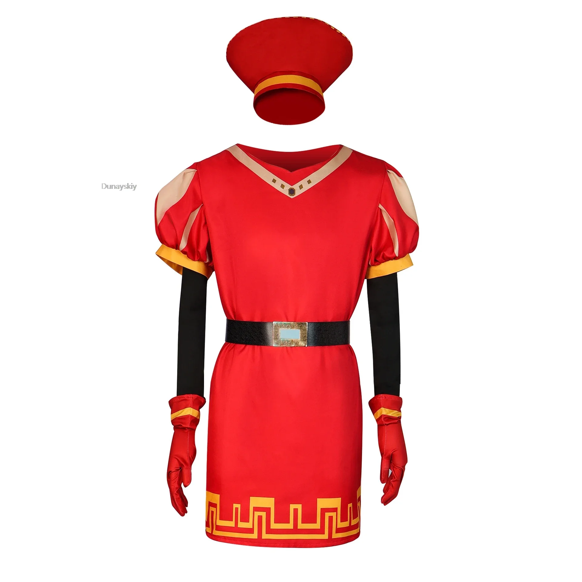 Lord Farquaad Cosplay Anime Kostüm Uniform Umhang Handschuh Hut Set mittelalter liche Cosplay Halloween Party rot Outfit für Kinder Frauen Männer