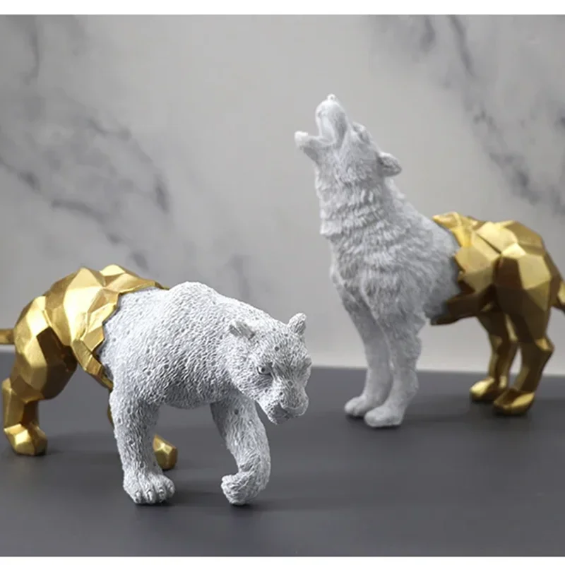 Ermakova Resin Wolf Statue Modern Bear Sculpture Abstract Panther Statue Wild Life Animal Figurine Decor Bookcase Shop Decor