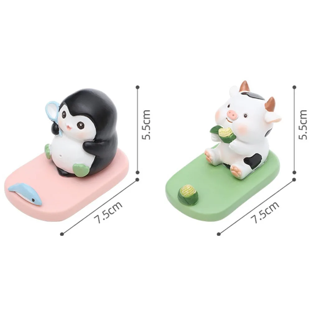 Penguin Desktop Phone Holder Cow Figure Model Mobile Phone Stand Decor Cartoon Animal Cell Phone Bracket Small Gifts