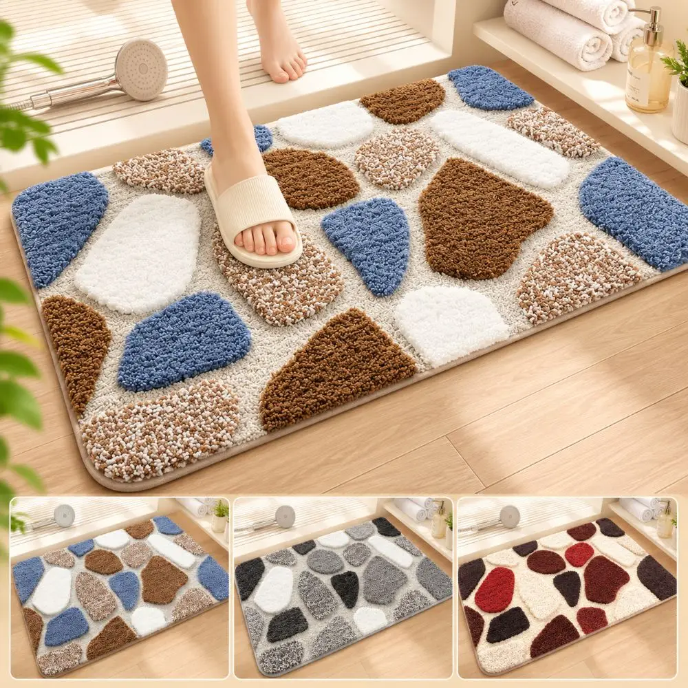 Imitation Cashmere Optical Illusion Doormat 2D Cobblestone Water-absorbing Bathroom Carpet Non-slip Durable Bedroom Door Rug