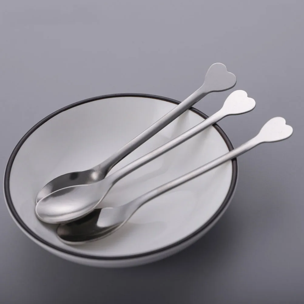 

24 Pcs Heart Shaped Dessert Spoon Stainless Steel Portable Kitchen Gadgets Mixing Coffee Spoon Silver Multipurpose Stirring Long