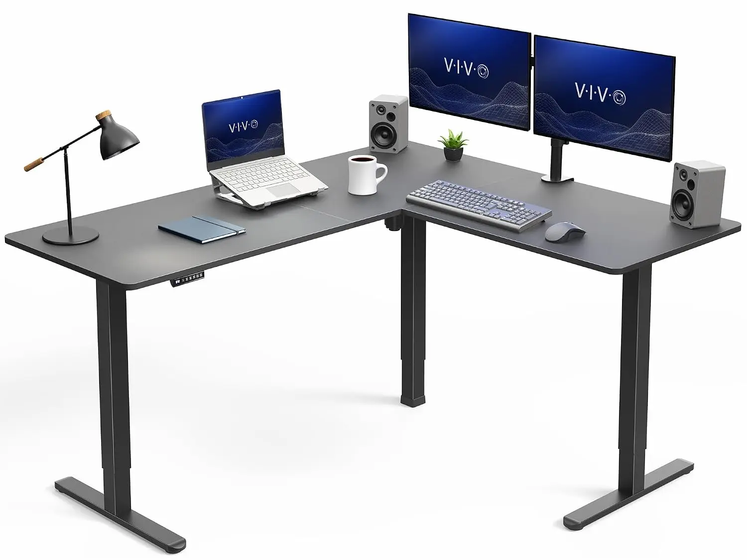 Corner Standing Desk Electric L-Shaped Height Adjustable Memory Preset 63x55in 225lbs Load Black Frame, Customized