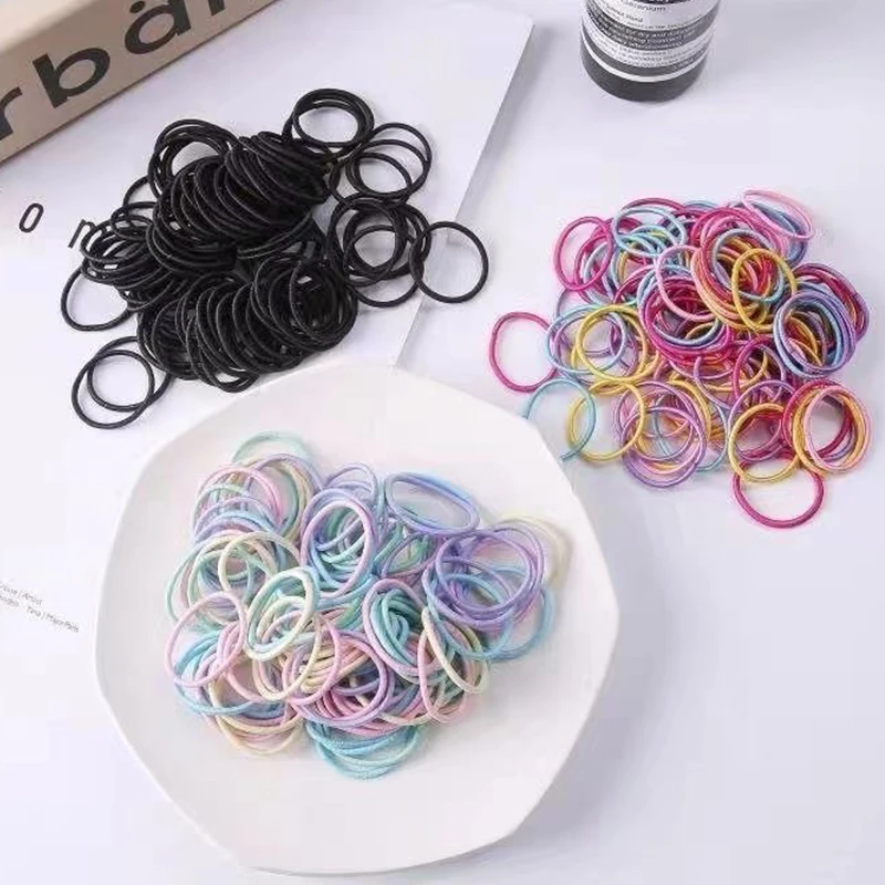 100Pcs/Set Children Girls Hair Accessories Candy Color Hair Ties Colorful Basic Simple Rubber Band Elastic Scrunchies Hair Bands