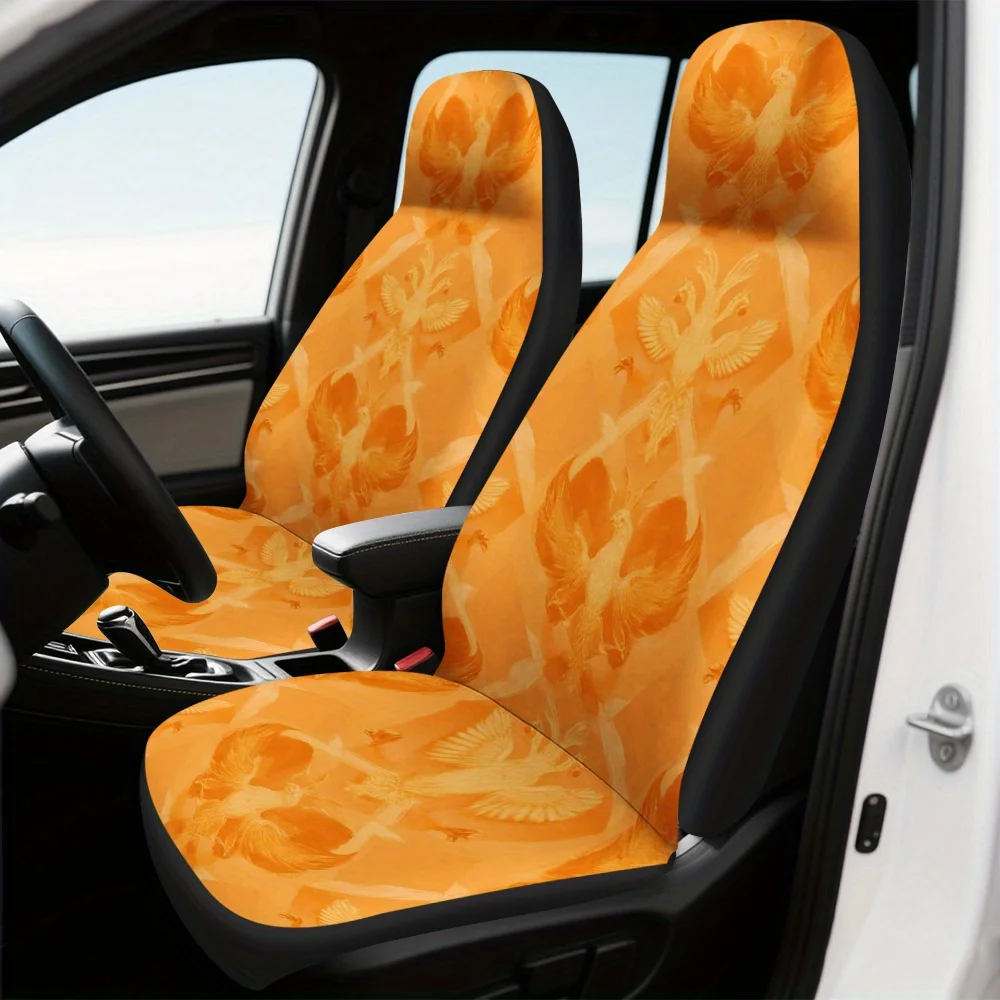 Set Of 2, Phoenix Golden Silhouette Design Car Seat Covers, Comfortable And Collapsible, Fits Most Front Seats, Perfect For Enha