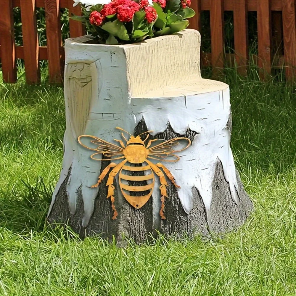 Brand Vintage Metal Bumblebee Wall Art Distressed Iron Silhouette Sculpture For Outdoor Garden Decor Reusable No Power Needed - view 5
