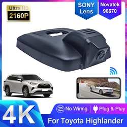 HD 4K 2160P Hidden Car DVR Video Recorder Dash Cam Camera For Toyota Highlander Kluger (XU50 XU70) 2021 2022 2023 Night Vision