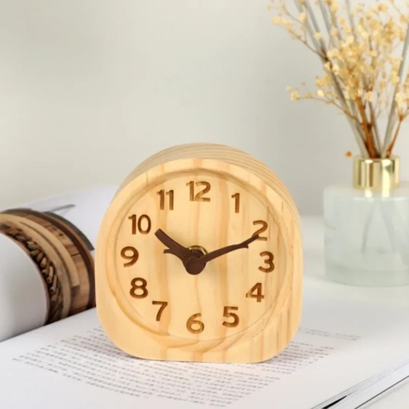 Creative Pine Clock Korean Style Solid Wood Pointers Decorative Table Clock Bedroom Bedside Decorative Items Quartz Watch