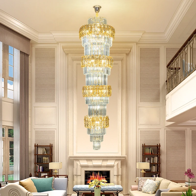 Duplex Living Room Crystal Chandelier Stairwell Long Chandelier Hollow Creative Villa Hall Pick Empty Crystal Long Chandelier