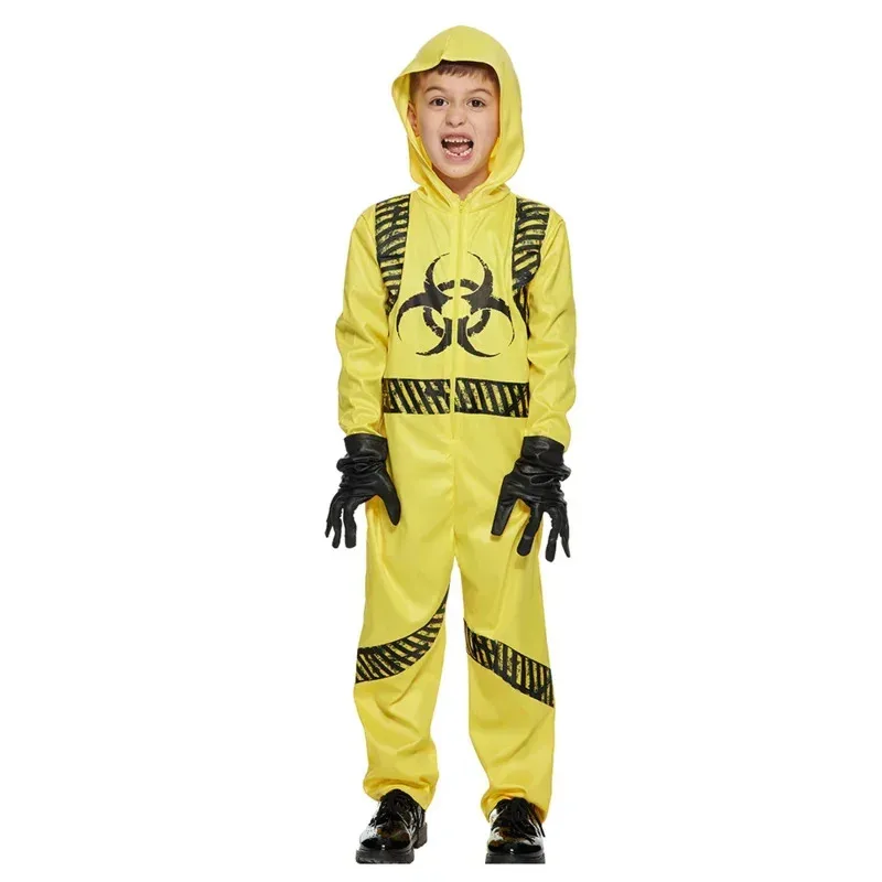 Disfraz familiar de Halloween DY20A, uniforme amarillo para personal de riesgo biológico con máscara de látex, mono para adulto y niño, juego de carnaval, juego de rol NPC