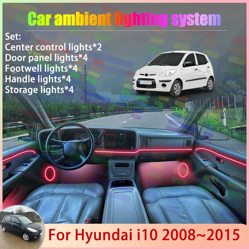 

For Hyundai i10 2008~2015 Dodge Inokom PA MK1 1th 2/18 in 1 Car Atmosphere Light Lamp RGB Shade Ensemble Streamer Atmosphere Set