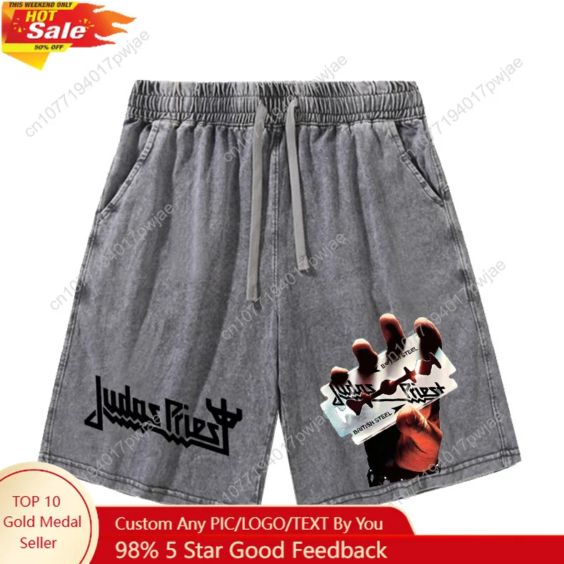

Judas Priest Rock Band Shorts Mans Womans Teenager Retro Short Pants Vintage Cotton Elastic Soft Beach Shorts Customized Pants