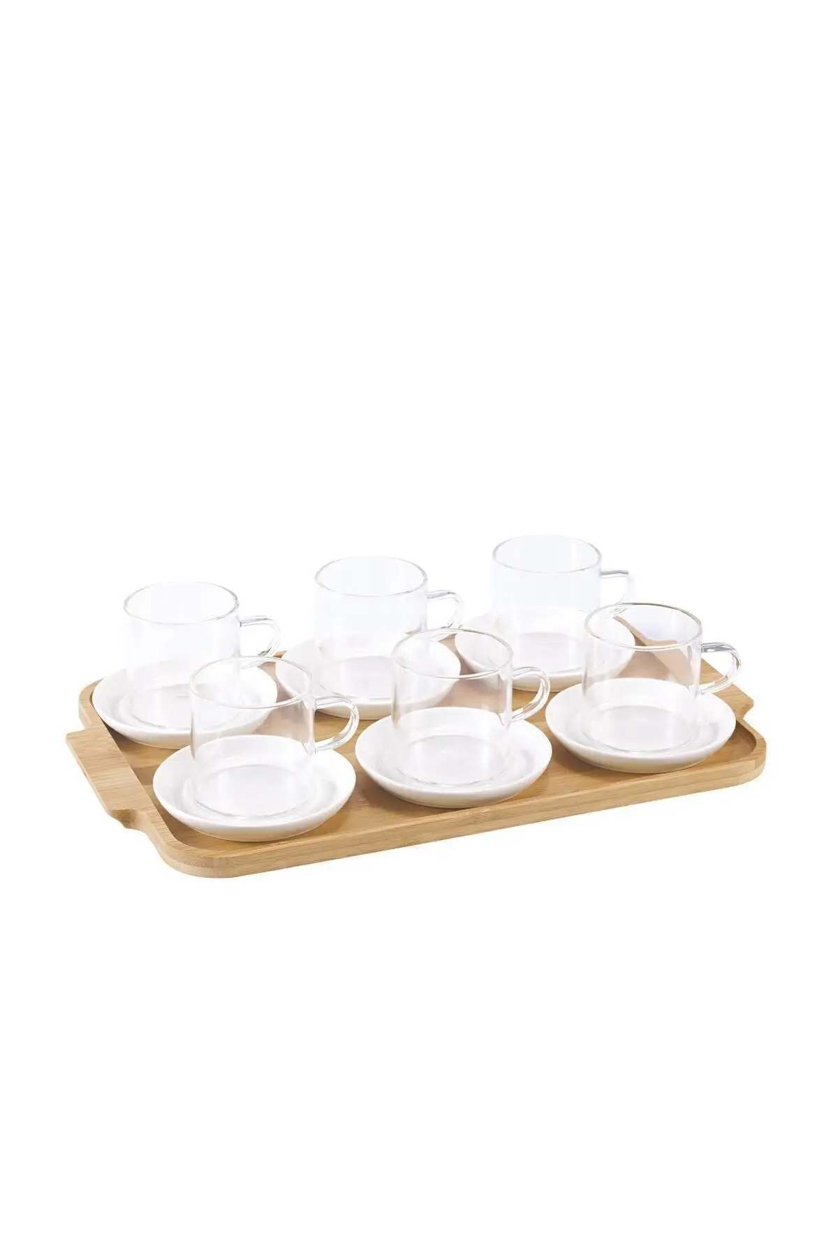 

Uras Enjoy 6lı Bamboo Tray Mini Glass Mug Tea Team English Tea Cup Glass Cup