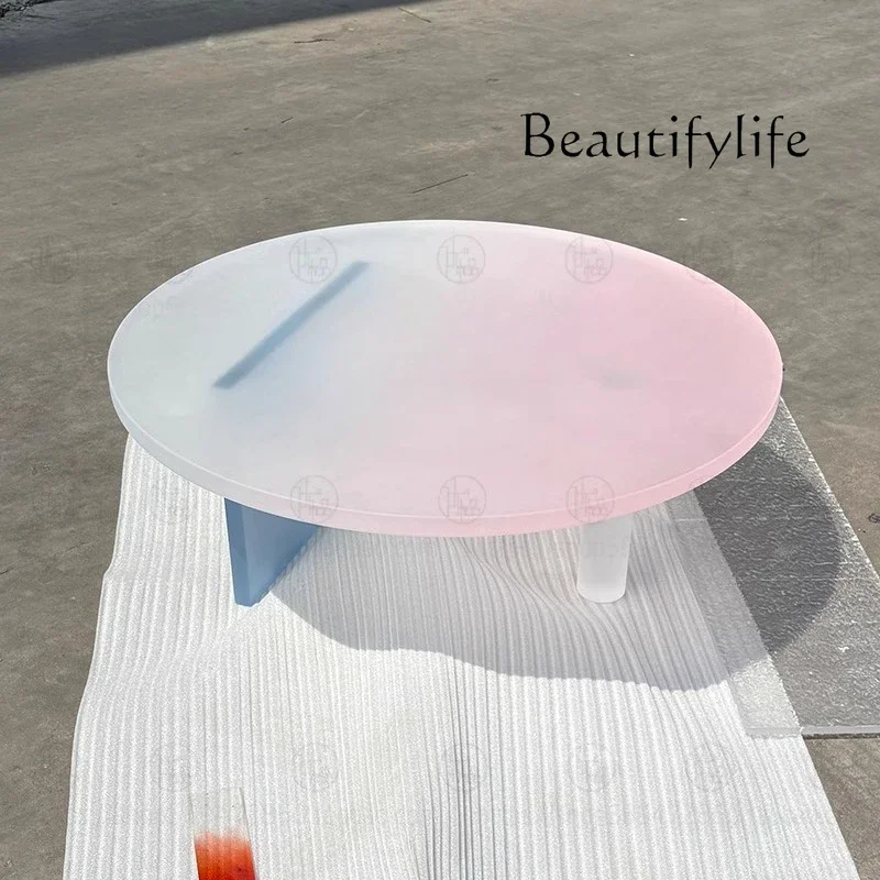 

XAcrylic Pink Gradual Change Matte Coffee Table Living Room Home Modern Simple Sofa Side Few Balcony Coffee Small Round Table