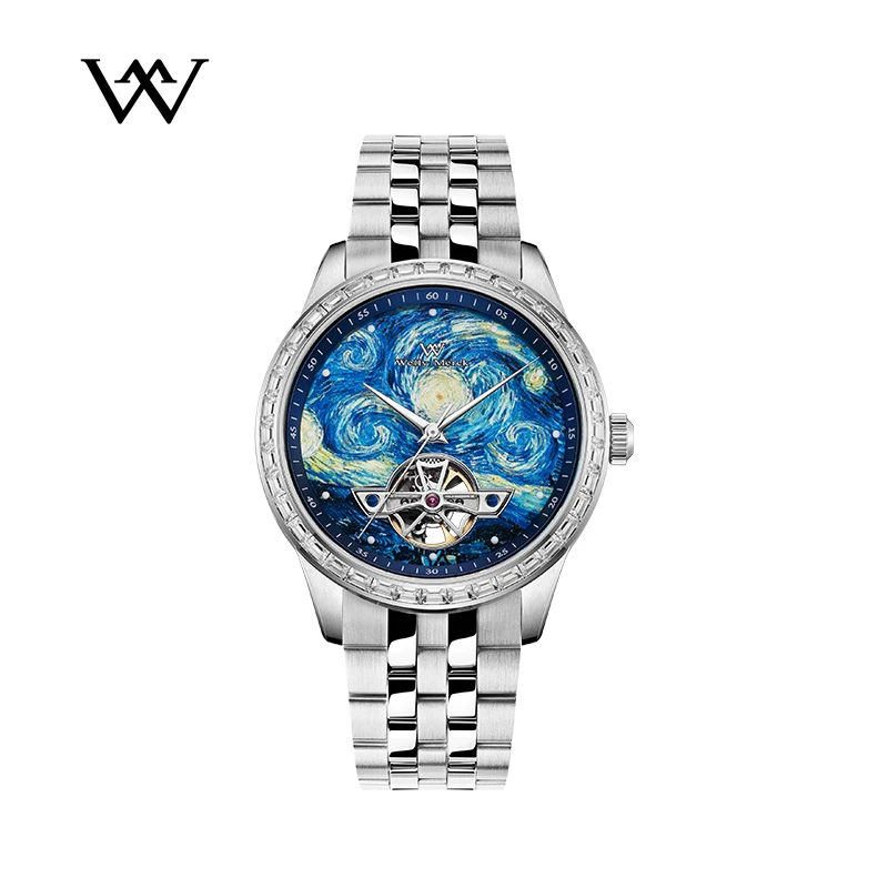 WM Watch WellyMerck High Quality Men Business Watches Automatic Mechanical Starry Night Oil Painting Series Skeleton Watch WM146